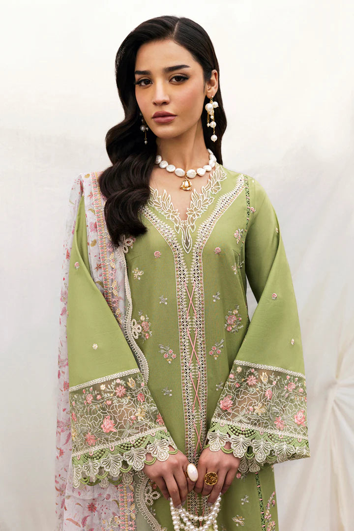 DC-01 Lovisa- Sage Green Qlinekari Lawn Suit '25 By- Qalamkar