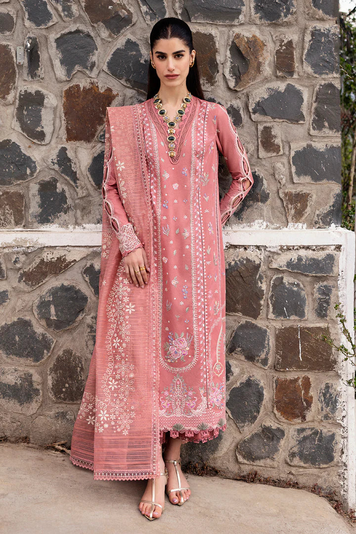 DC-03 Moya- Peach Qlinekari Lawn Suit '25 By- Qalamkar