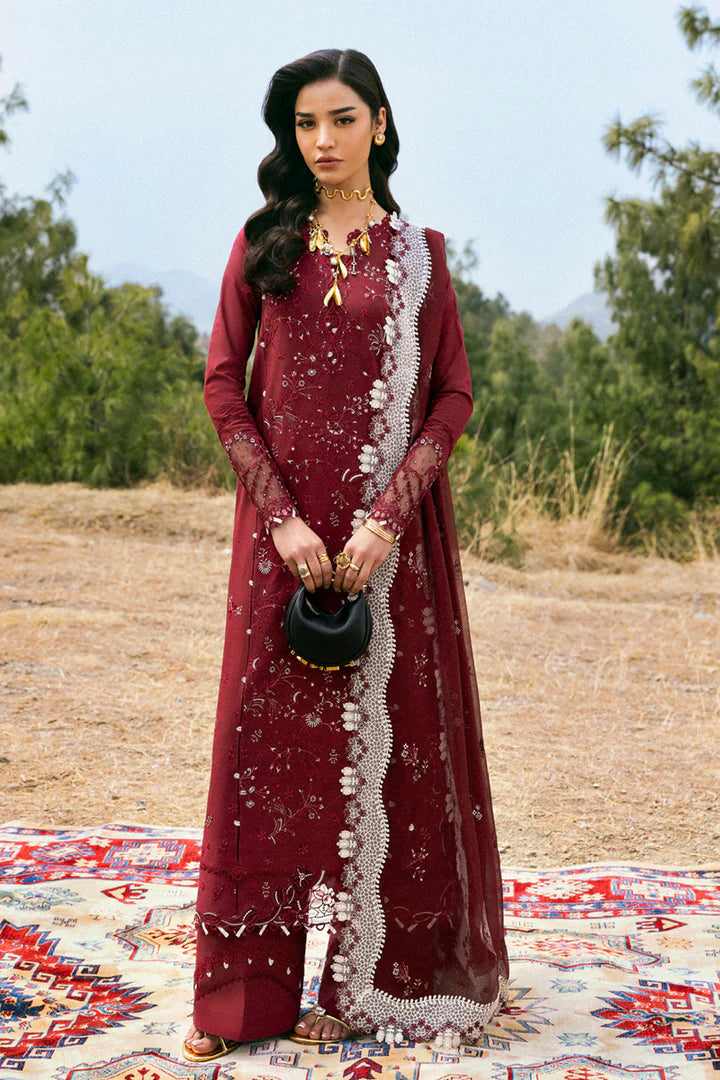 DC-06 Aila- Maroon Qlinekari Lawn Suit '25 By- Qalamkar