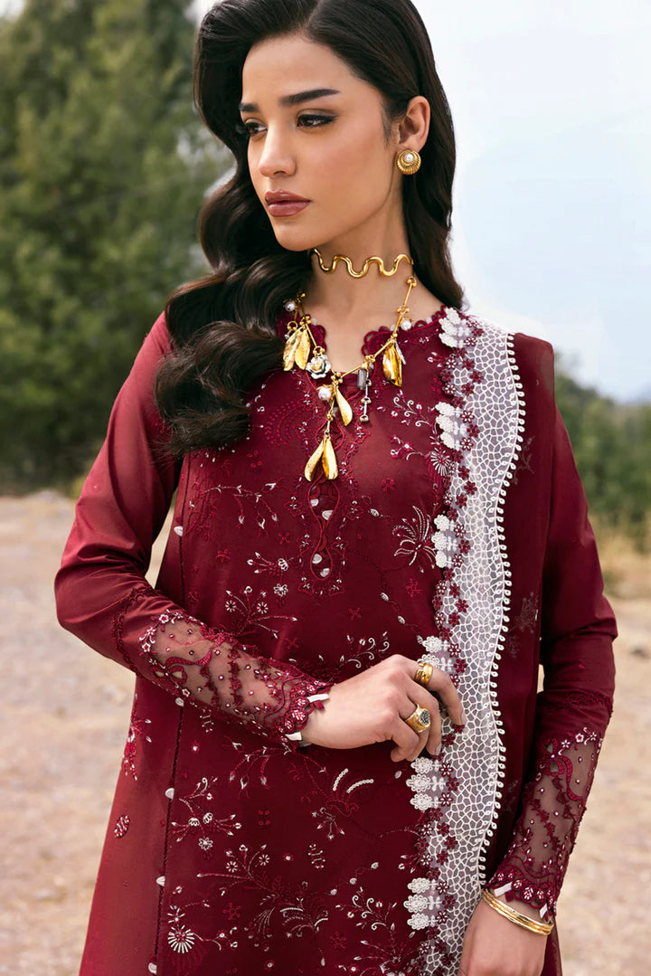 DC-06 Aila- Maroon Qlinekari Lawn Suit '25 By- Qalamkar