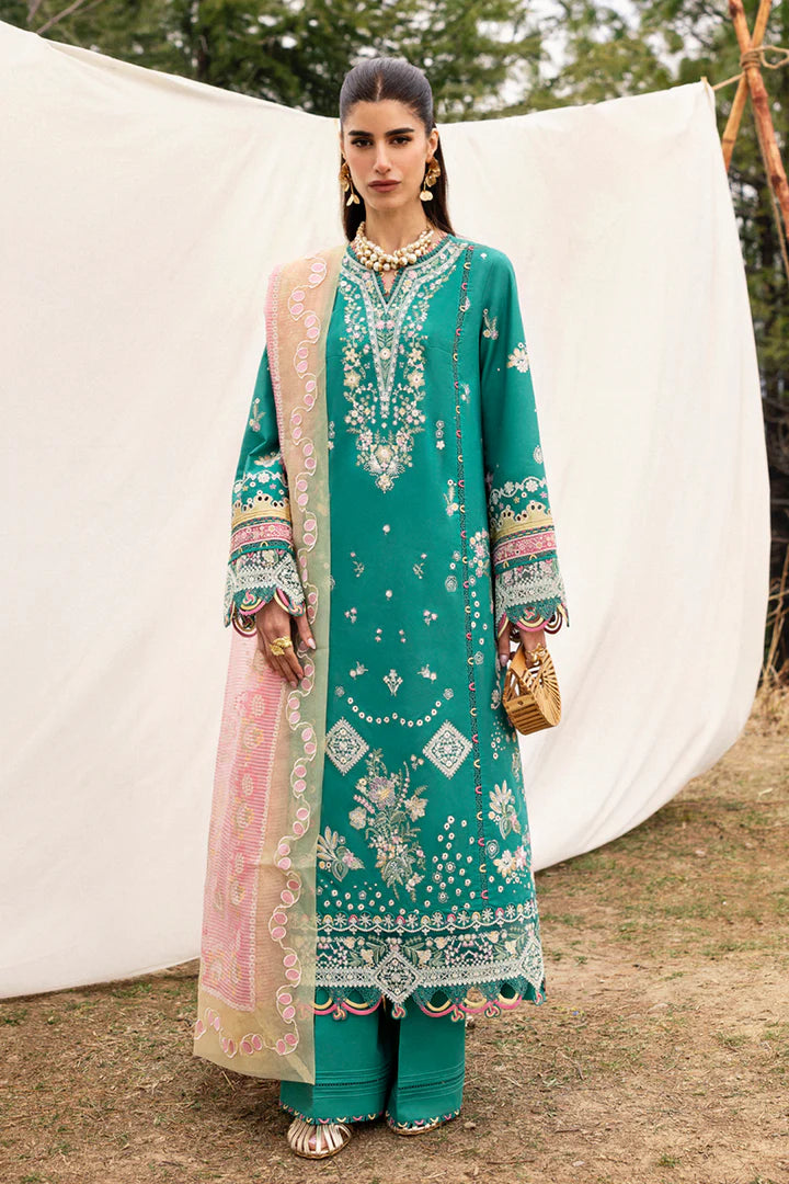DC-08 Elida- Aqua Green Qlinekari Lawn Suit '25 By- Qalamkar