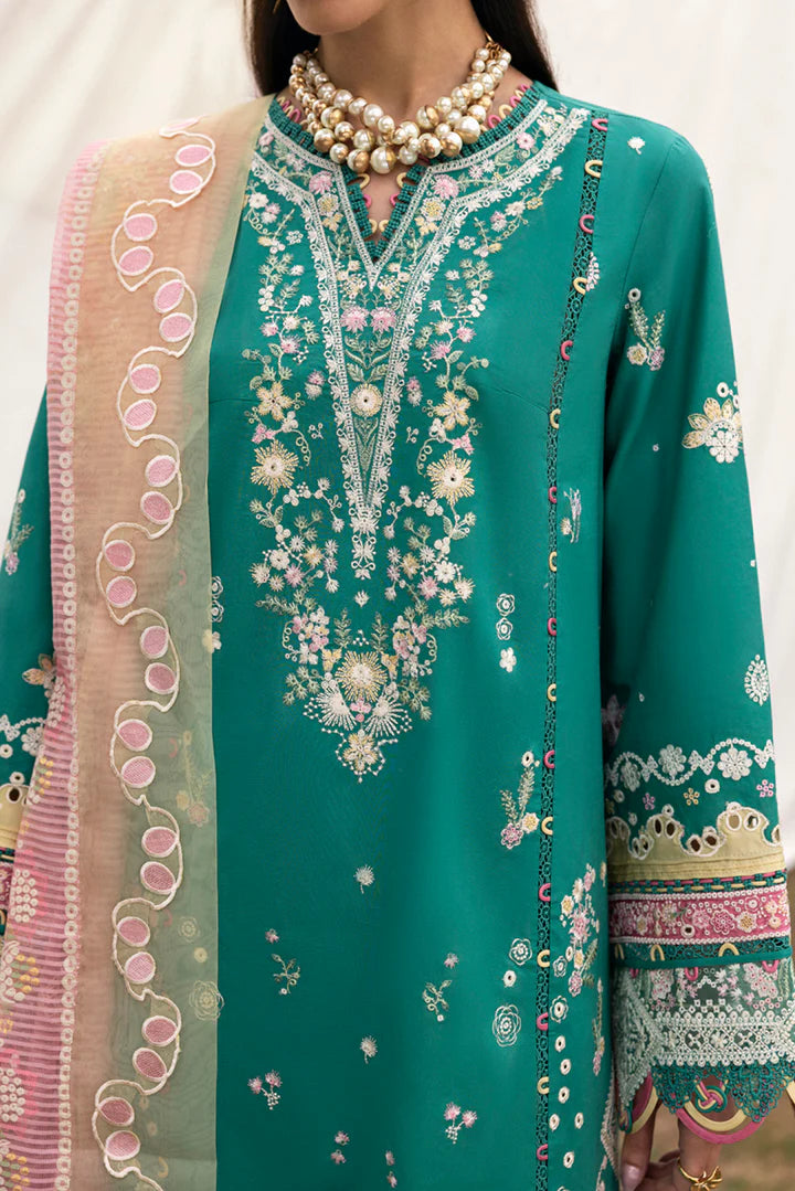 DC-08 Elida- Aqua Green Qlinekari Lawn Suit '25 By- Qalamkar