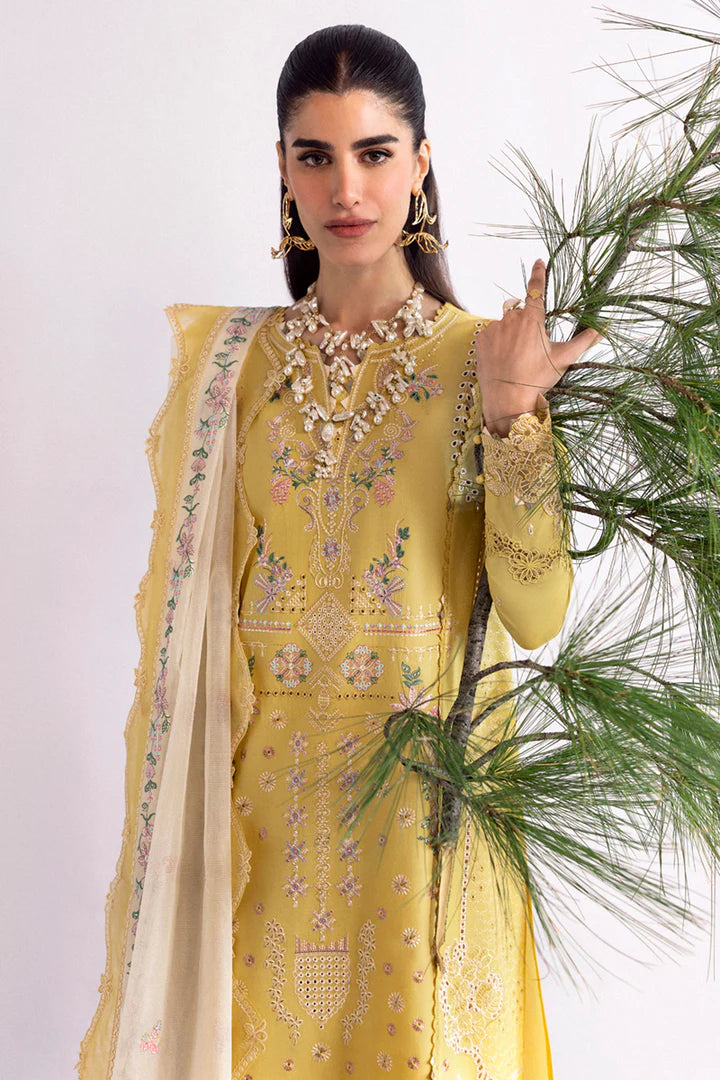 DC-09 Enya- Yellow Qlinekari Lawn Suit '25 By- Qalamkar