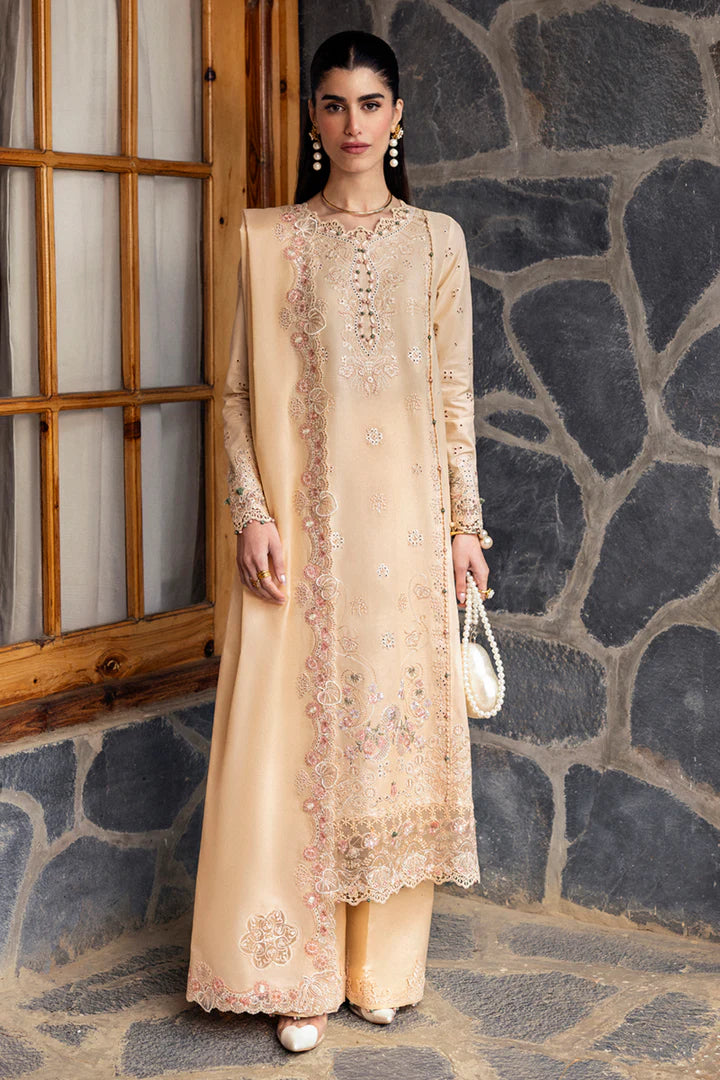 DC-12 Disa- Gold Qlinekari Lawn Suit '25 By- Qalamkar