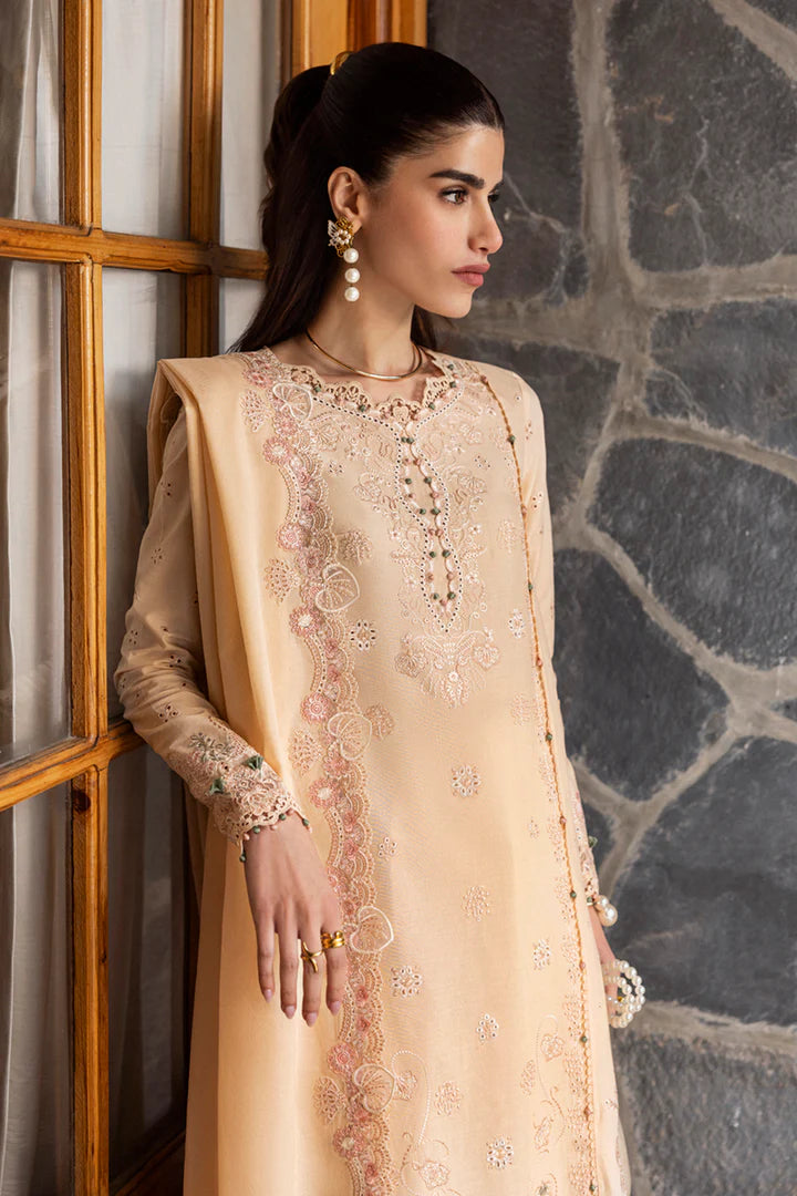 DC-12 Disa- Gold Qlinekari Lawn Suit '25 By- Qalamkar