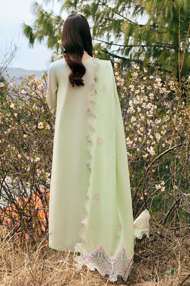 DC-14 Meline- Light Green Qlinekari Lawn Suit '25 By- Qalamkar
