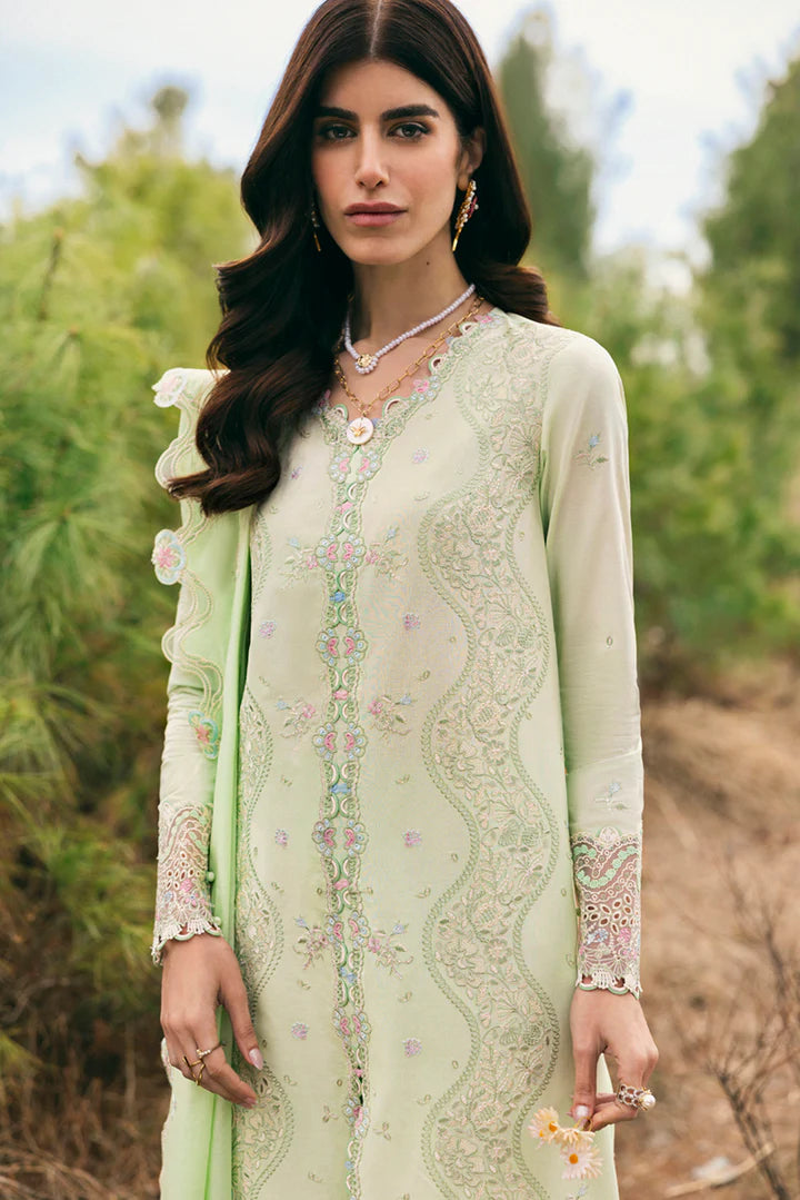 DC-14 Meline- Light Green Qlinekari Lawn Suit '25 By- Qalamkar