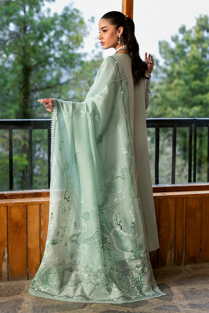 DC-15 Elira- Sage Green Qlinekari Lawn Suit '25 By- Qalamkar