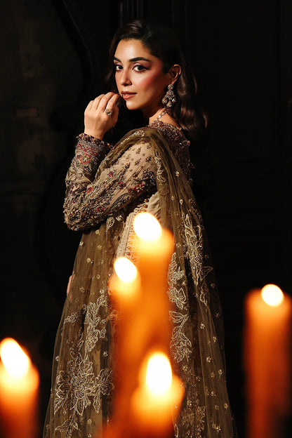 DJW5-02 luxury beige chiffon formal dress with embroidery, dupatta & silk trousers – stitched Charizma outfit order online.
