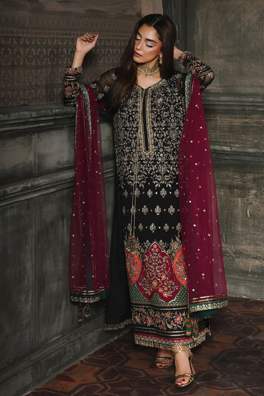 DJW5-08 Charizma black party wear stitched chiffon suit Pakistanimoda with net dupatta and adda work
