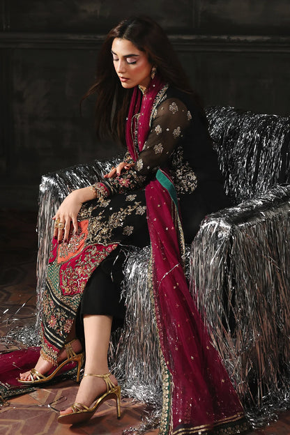 DJW5-08 Charizma black party wear stitched chiffon suit Pakistanimoda with net dupatta and adda work