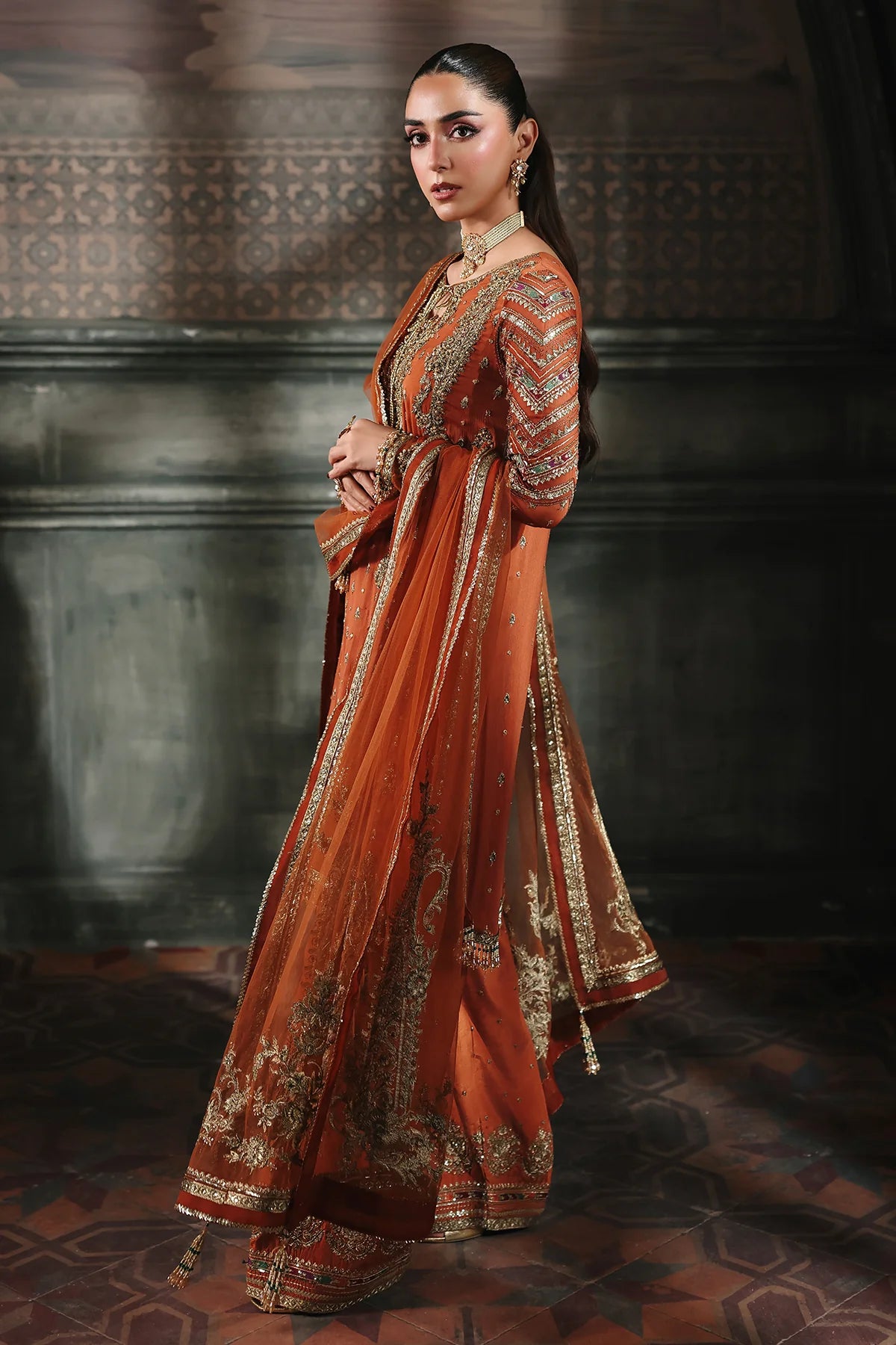DJW5-11 Charizma orange chiffon Mehndi & Mayun celebration suit with adda work and net dupatta Pakistanimoda