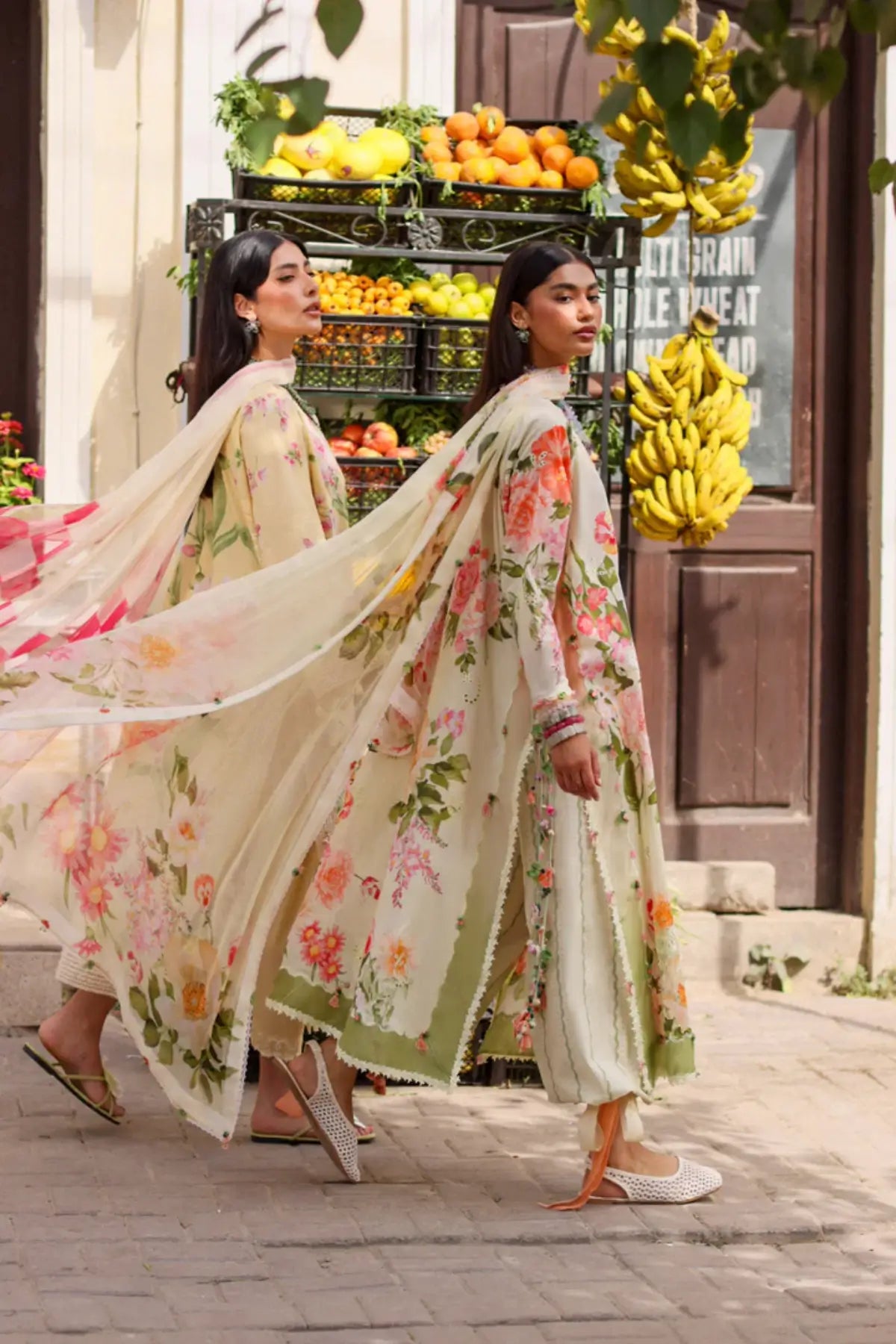 Zaha Dahlia ZF26-06 cream stitched lawn 3PC suit with floral print and chiffon dupatta