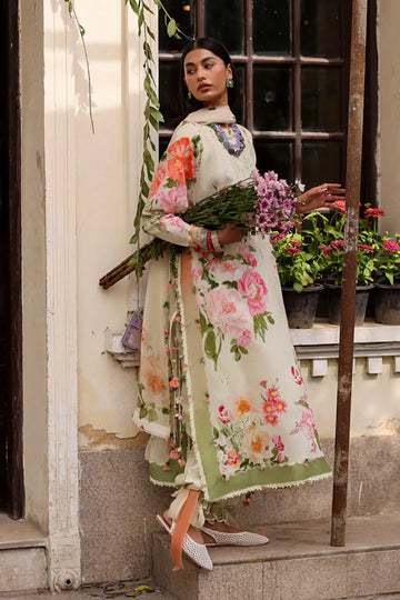 Zaha Dahlia ZF26-06 cream stitched lawn 3PC suit with floral print and chiffon dupatta