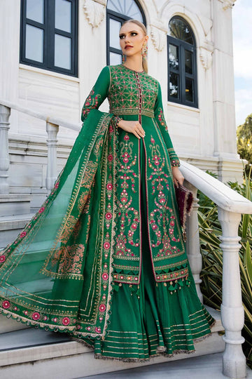 Dark Green Embroidered Cotton Satin Suit By Maria B