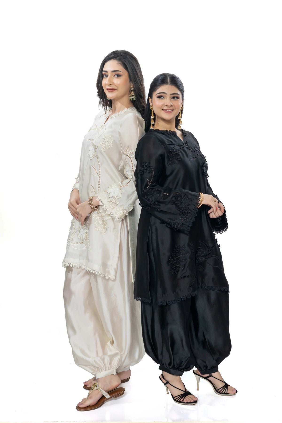 Deepika ivory & Lemon Sheesha silk stitched 3PC suit with 3D applique work and organza dupatta from Soroya by MariamRaj