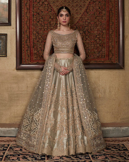 Delal-Embroidered Tissue Lehnga with Choli-By-Faiza Saqlain