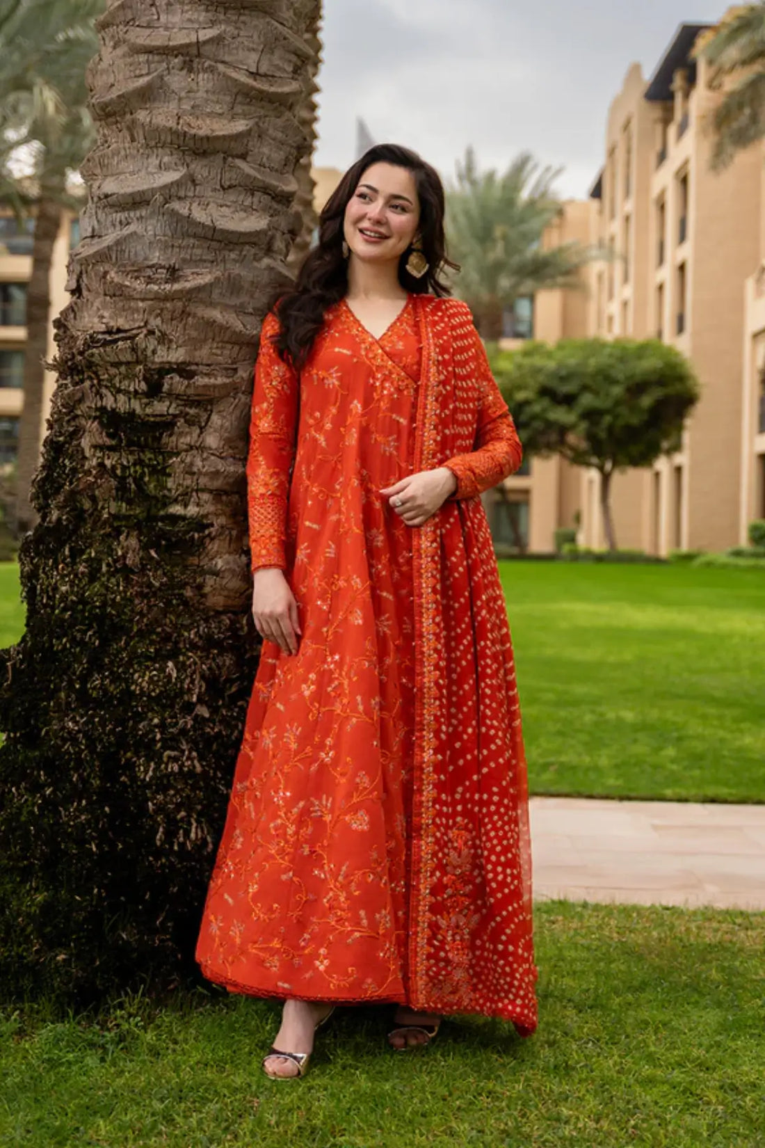 Faiza Saqlain Denisa Aya burnt orange embroidered lawn suit stitched