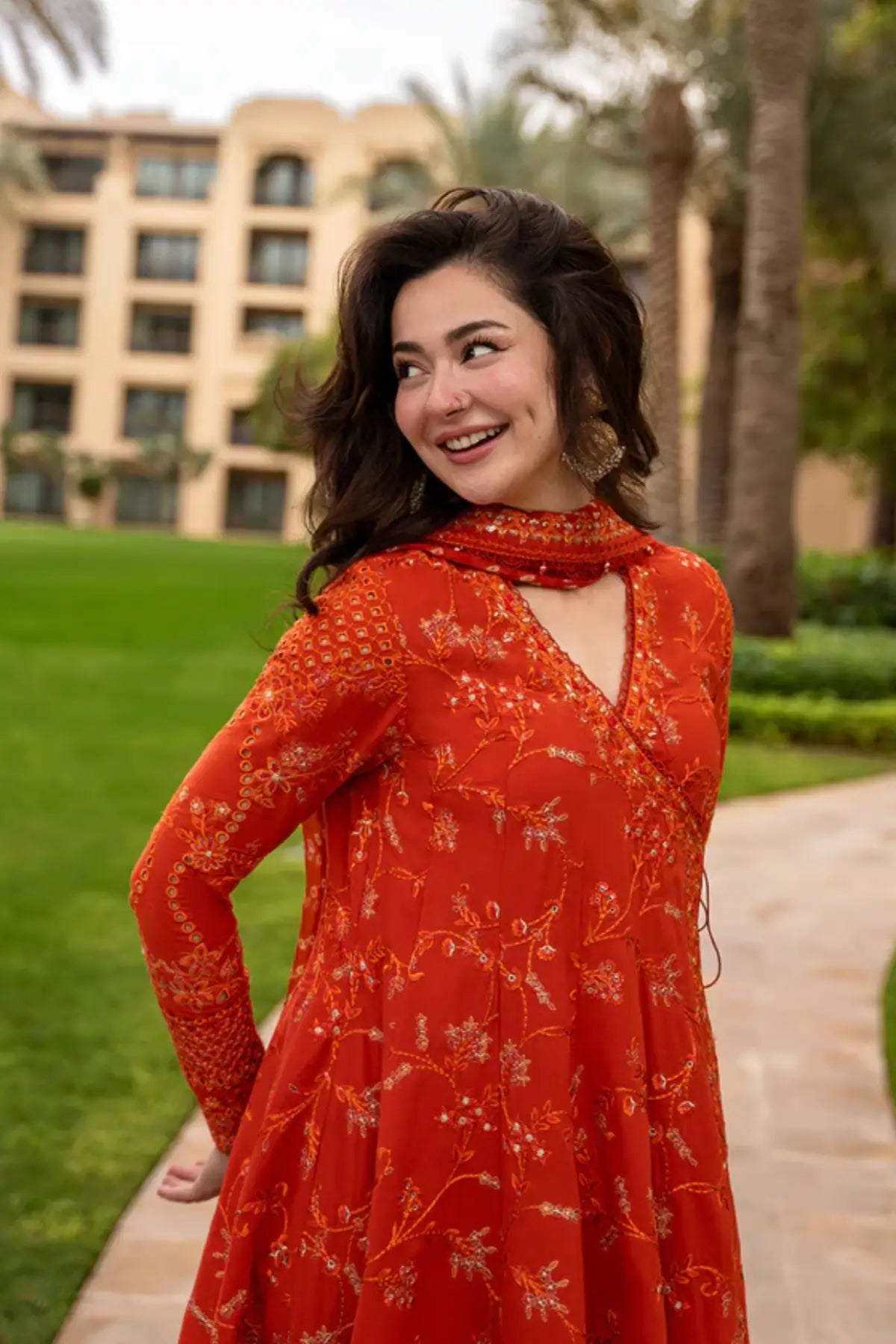 Faiza Saqlain Denisa Aya burnt orange embroidered lawn suit stitched
