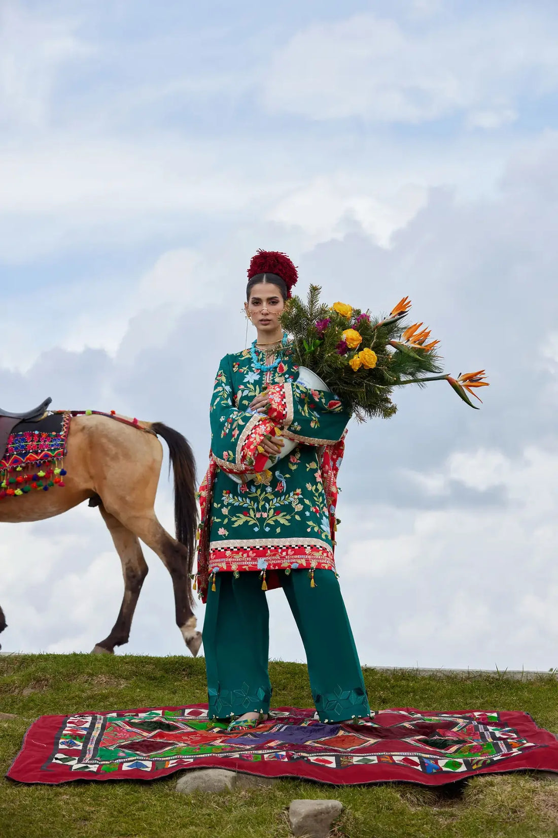 Deodar EL26-12 A forest green Élan Lawn'26 stitched 3PC suit with silk dupatta