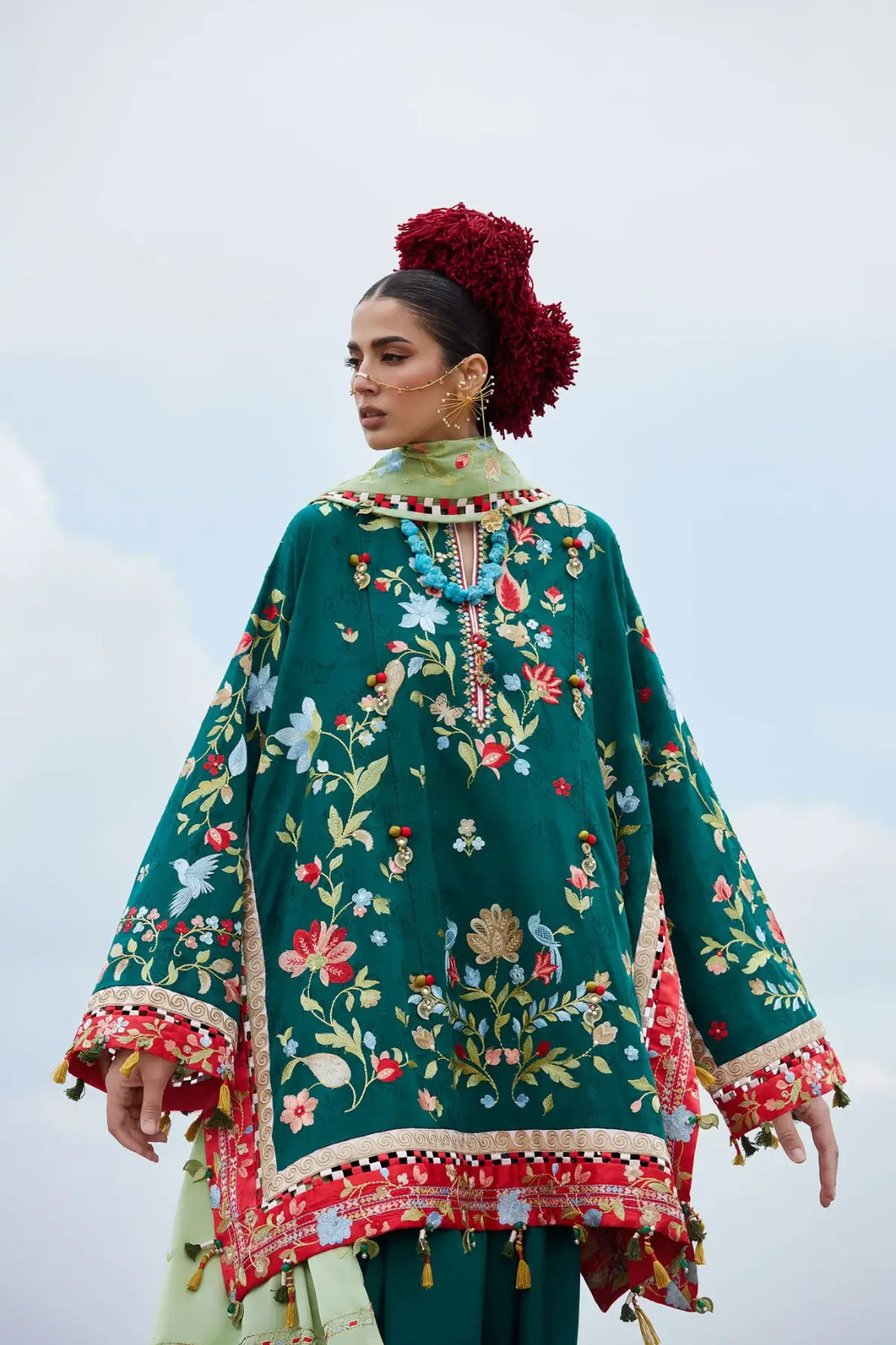 Deodar EL26-12 A forest green Élan Lawn'26 stitched 3PC suit with silk dupatta
