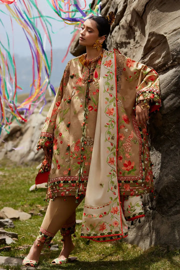 Deodar EL26-12 B beige gold Élan Lawn'26 stitched 3PC suit with silk dupatta