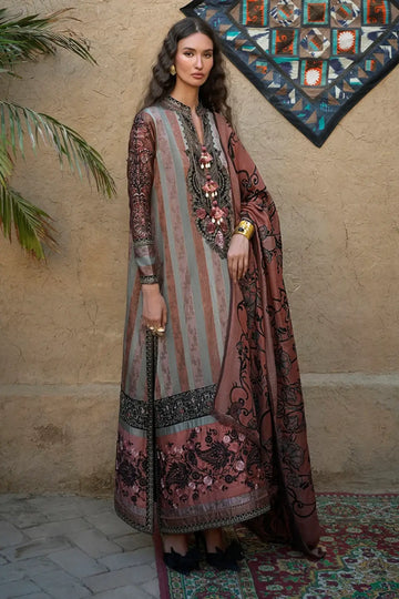 Desert Dusk by Mushq Broadway Winter 2026 peach pink embroidered jacquard stitched winter suit with woolen shawl