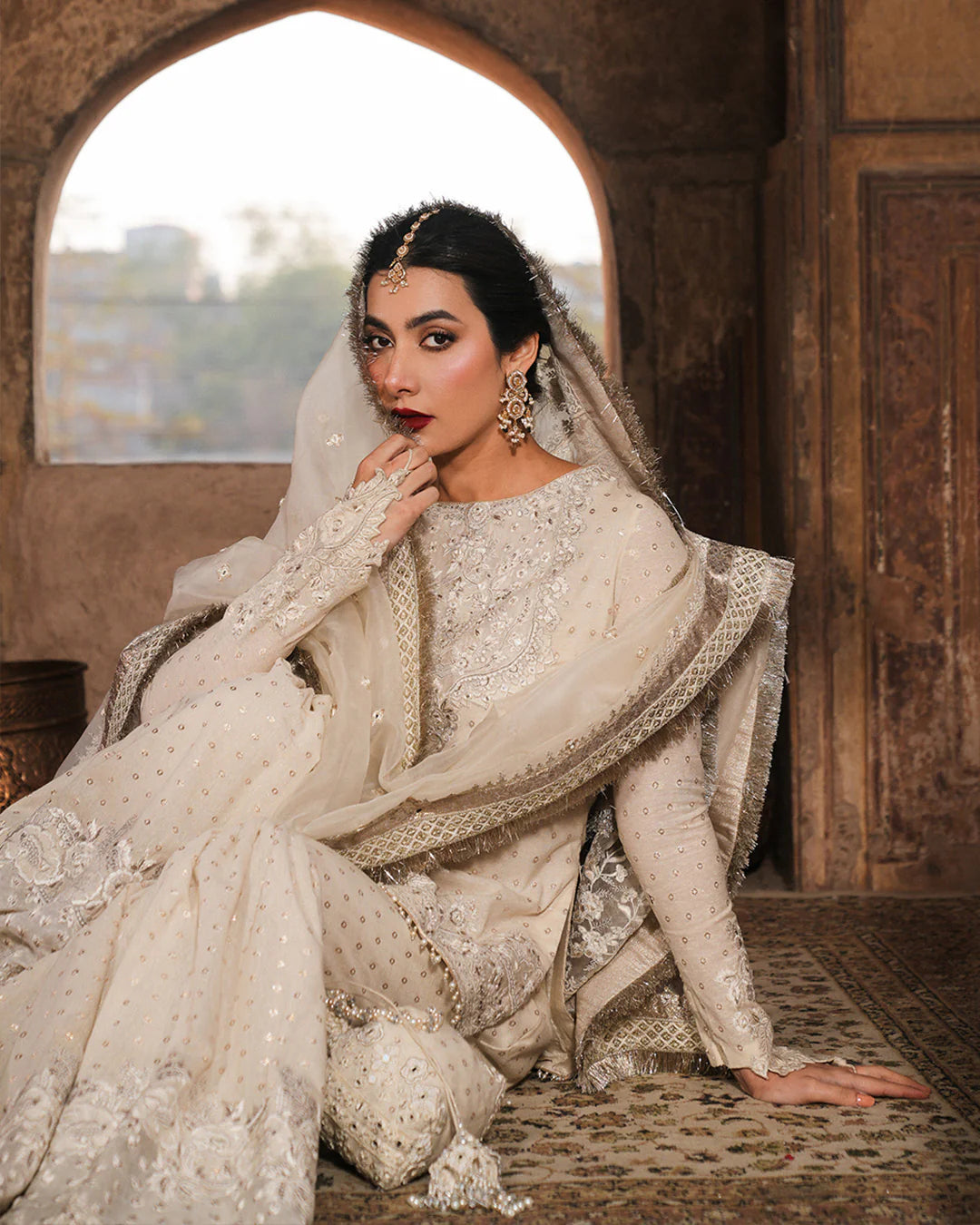 Devina- Off-White Embroidered Karandi Gharara Set