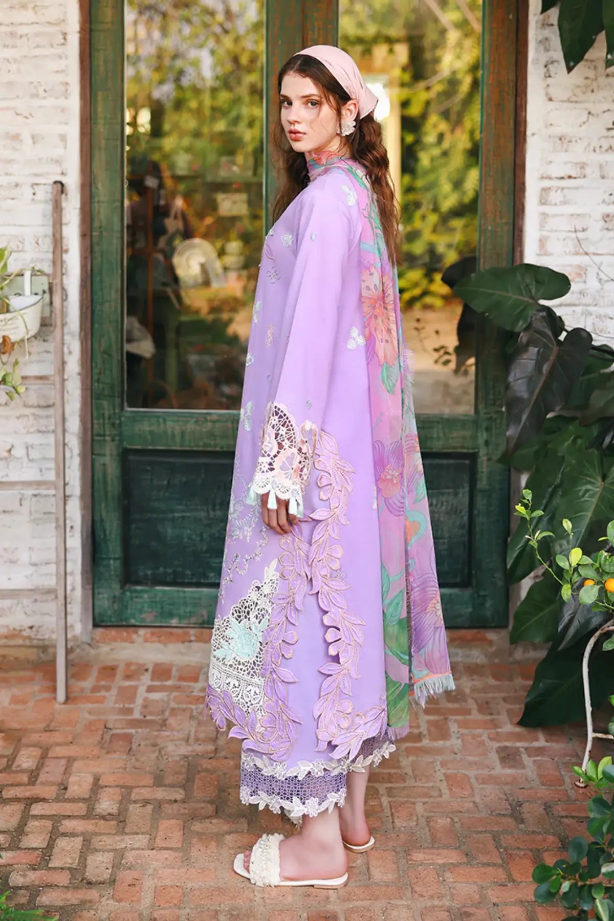 Dewspell lavender Mushq lawn suit with chiffon dupatta and 3D flower detail