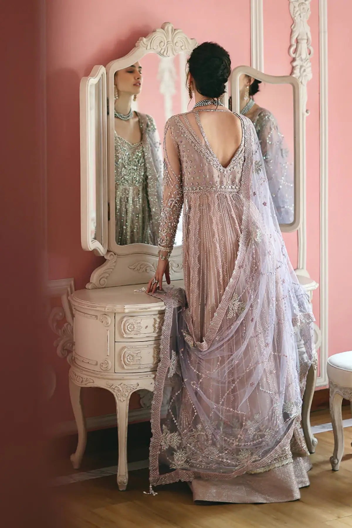 Dianna from The Muse by Mushq rose taupe stitched pishwas dress