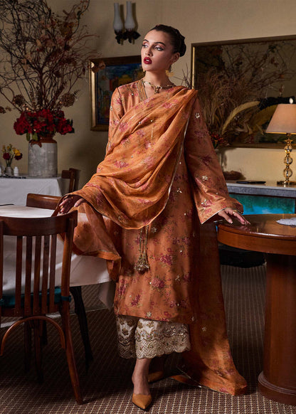 Dijan- Designer Rustic Mustard Printed Outfit For Parties Events By- Hussain Rehar