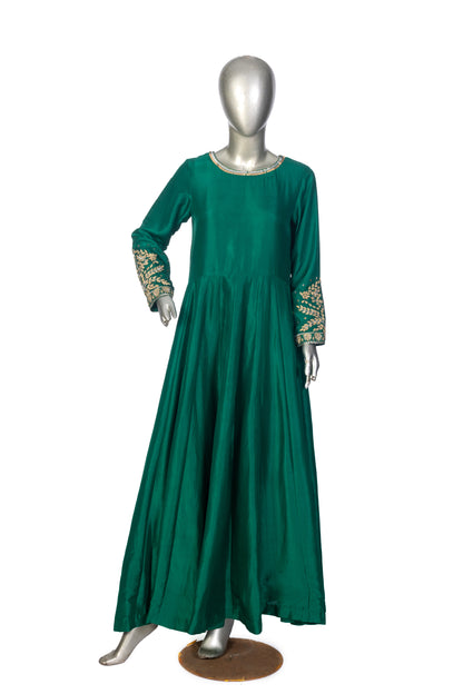 Dilkashi Emerald Green Raw Silk Anarkali with Sitara Organza Dupatta – MariamRaj