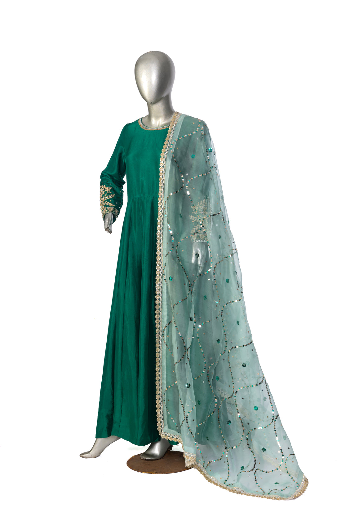 Dilkashi Emerald Green Raw Silk Anarkali with Sitara Organza Dupatta – MariamRaj