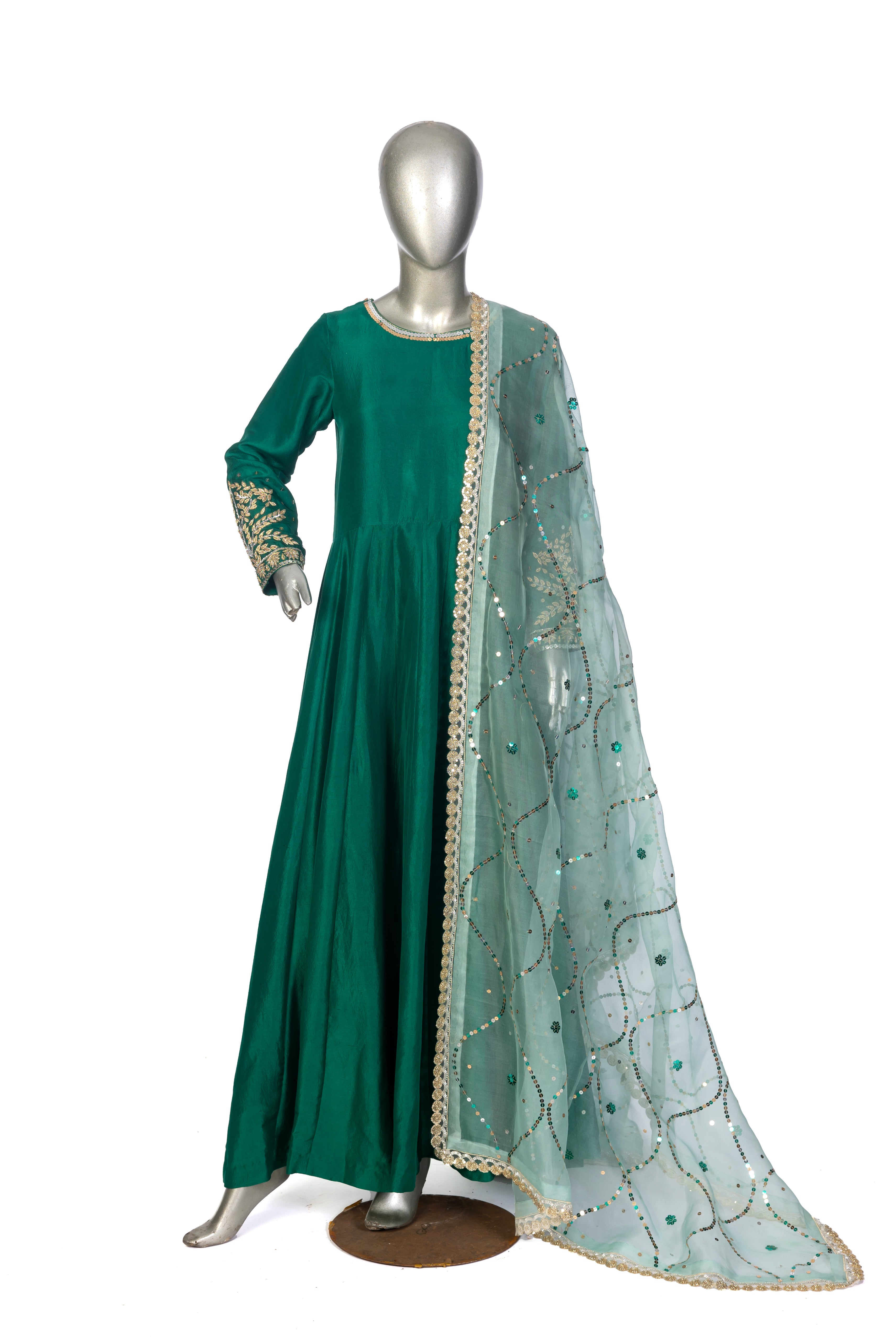 Dilkashi Emerald Green Raw Silk Anarkali with Sitara Organza Dupatta – MariamRaj