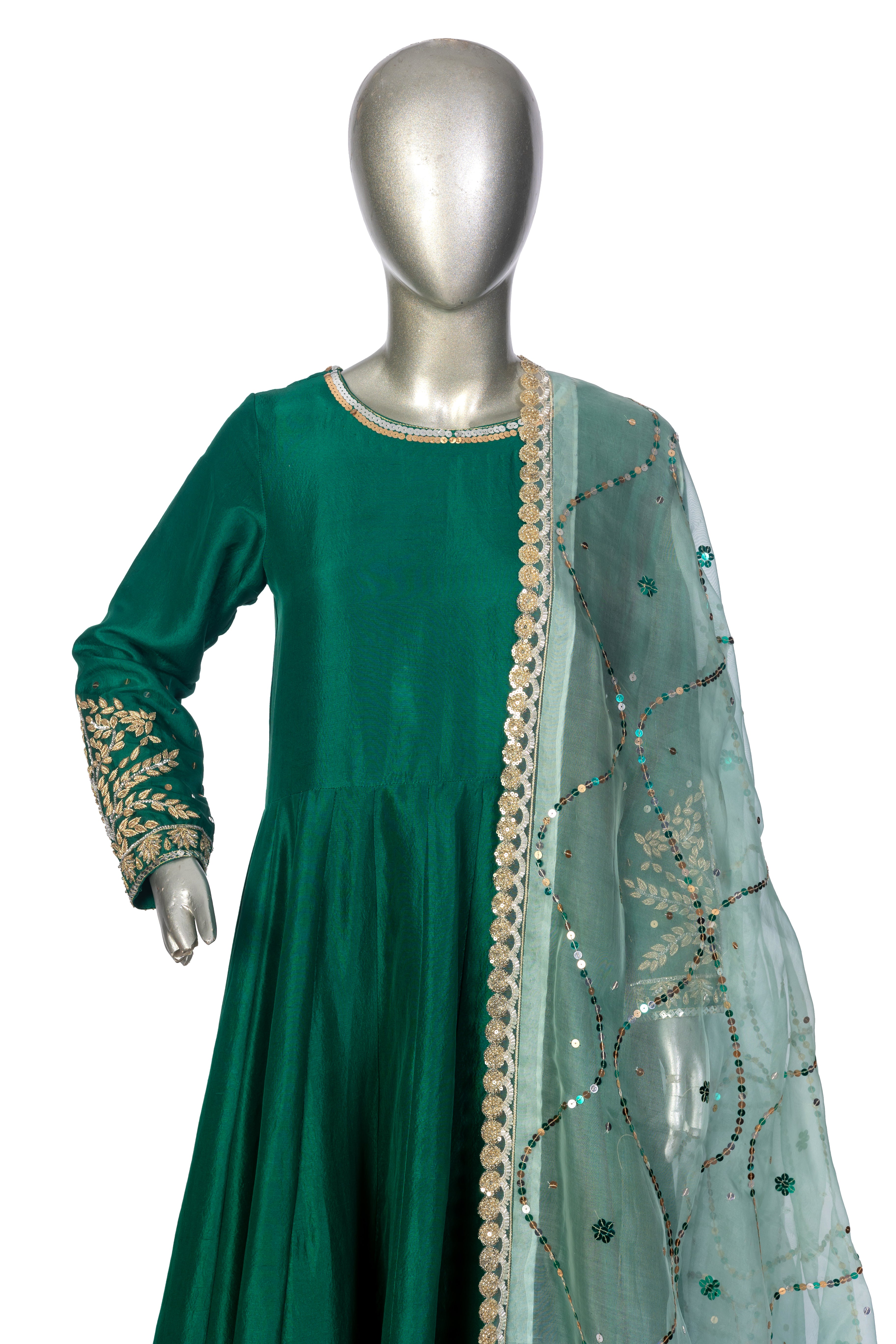 Dilkashi Emerald Green Raw Silk Anarkali with Sitara Organza Dupatta – MariamRaj