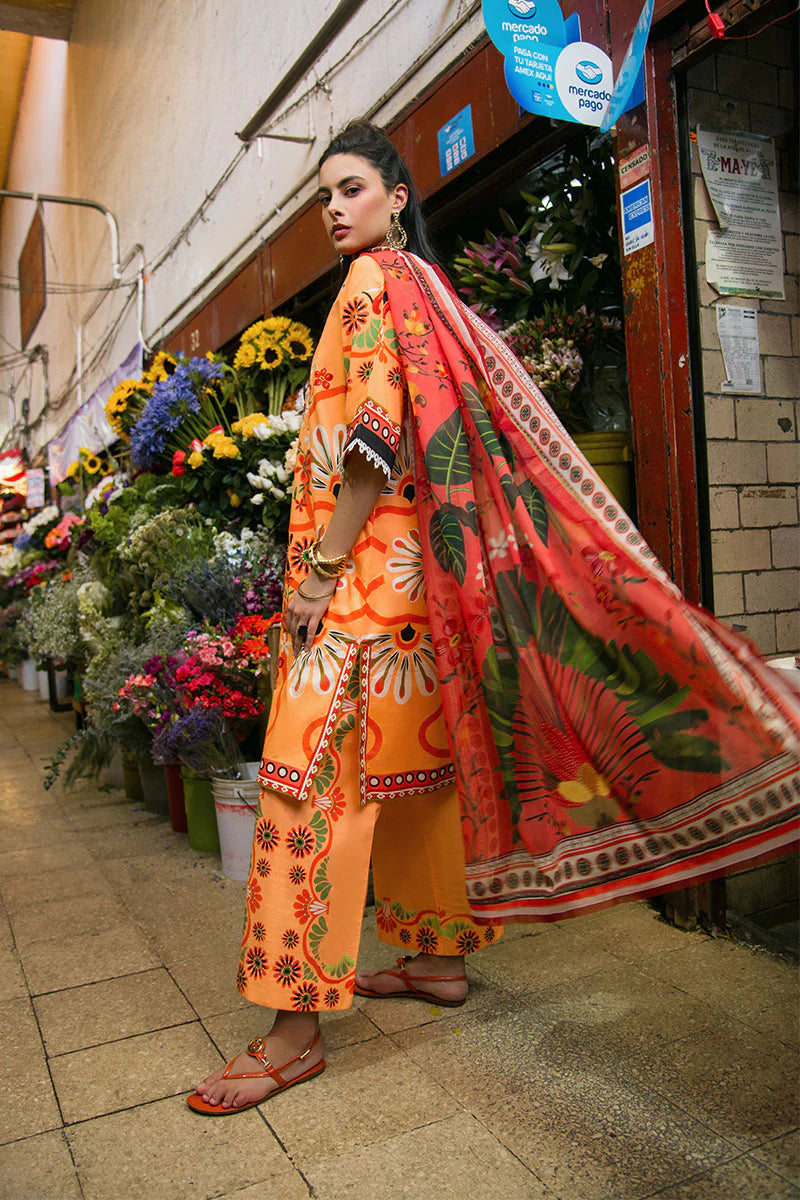 Doves of Garden- Printed silk dupatta with lawn trousers set By- Mushq
