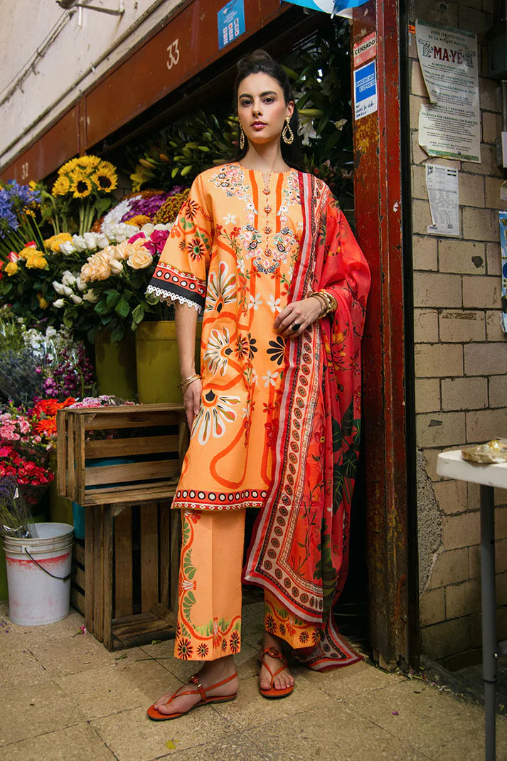 Doves of Garden- Printed silk dupatta with lawn trousers set By- Mushq