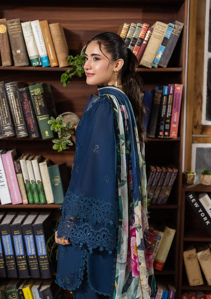 Serenaire Blue Stitched Lawn Outfit with Chiffon Dupatta – Pakistanimoda