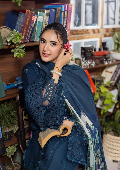 Serenaire Blue Stitched Lawn Outfit with Chiffon Dupatta – Pakistanimoda