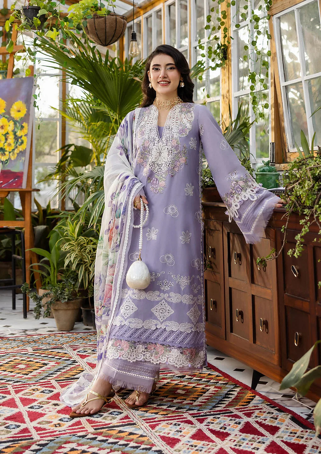 Stitched Lavender Lawn Suit with Chiffon Dupatta – Pakistanimoda