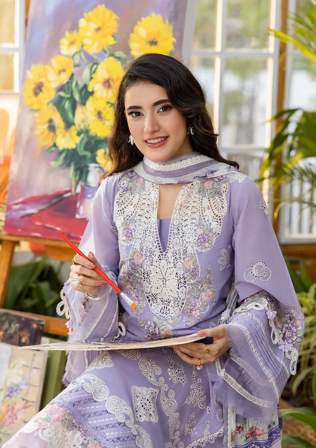 Stitched Lavender Lawn Suit with Chiffon Dupatta – Pakistanimoda