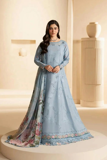 EHC-5B Pacific Elaf stitched lawn 3PC suit with embroidered organza borders, cambric trouser and printed chiffon dupatta
