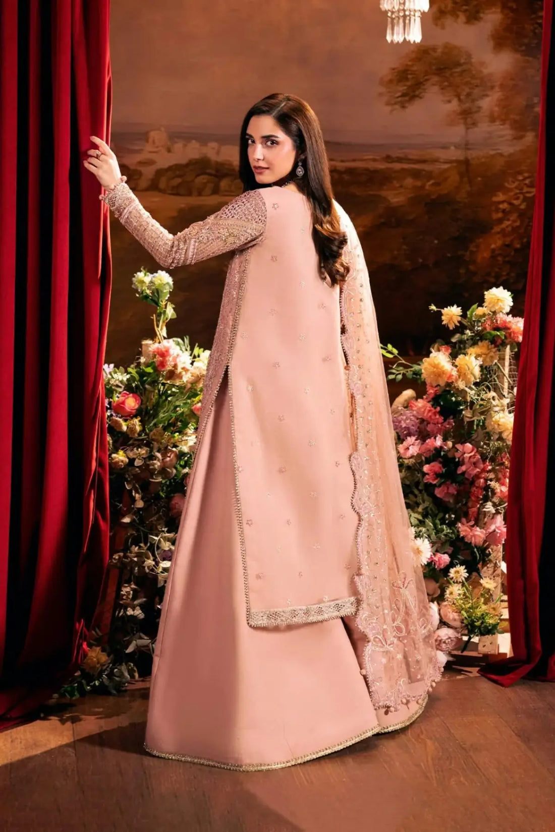 EHM-03 Valentina dusty rose organza wedding formal stitched suit with hand embellishment and embroidered net dupatta