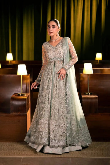 EHM-06 Moonveil mint green embellished wedding formal gown with embroidered poly net dupatta from Elaf Serenade Formal Handwork 26
