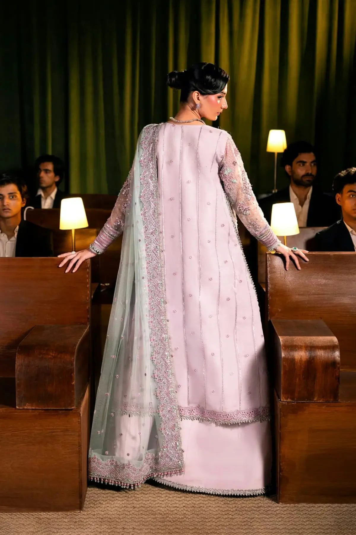 EHM-09 Ophelia lilac hand embellished wedding stitched suit with organza shirt, raw silk trouser and embroidered net dupatta