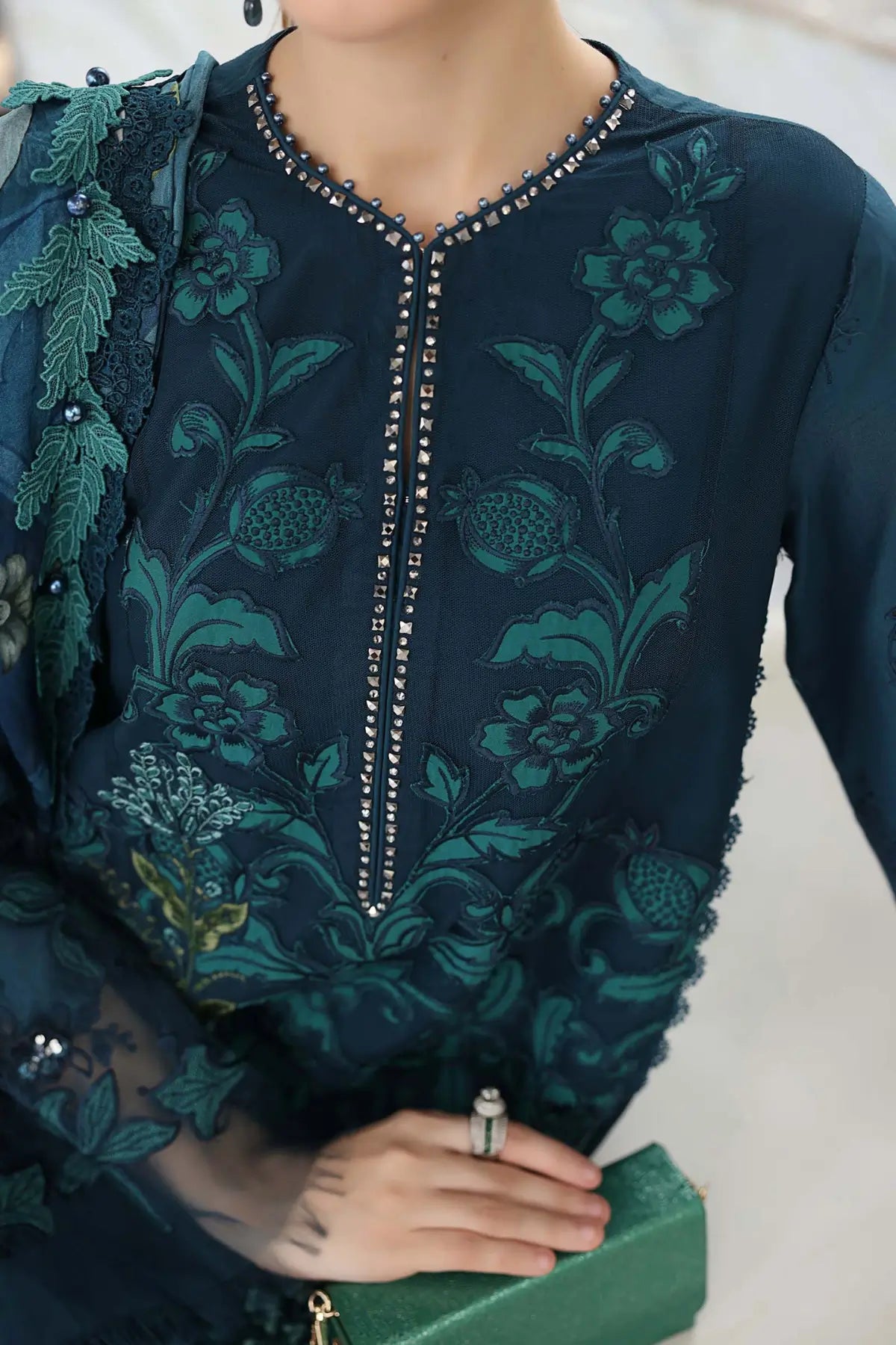 Sea green Maria B lawn stitched 3PC suit with silk dupatta
