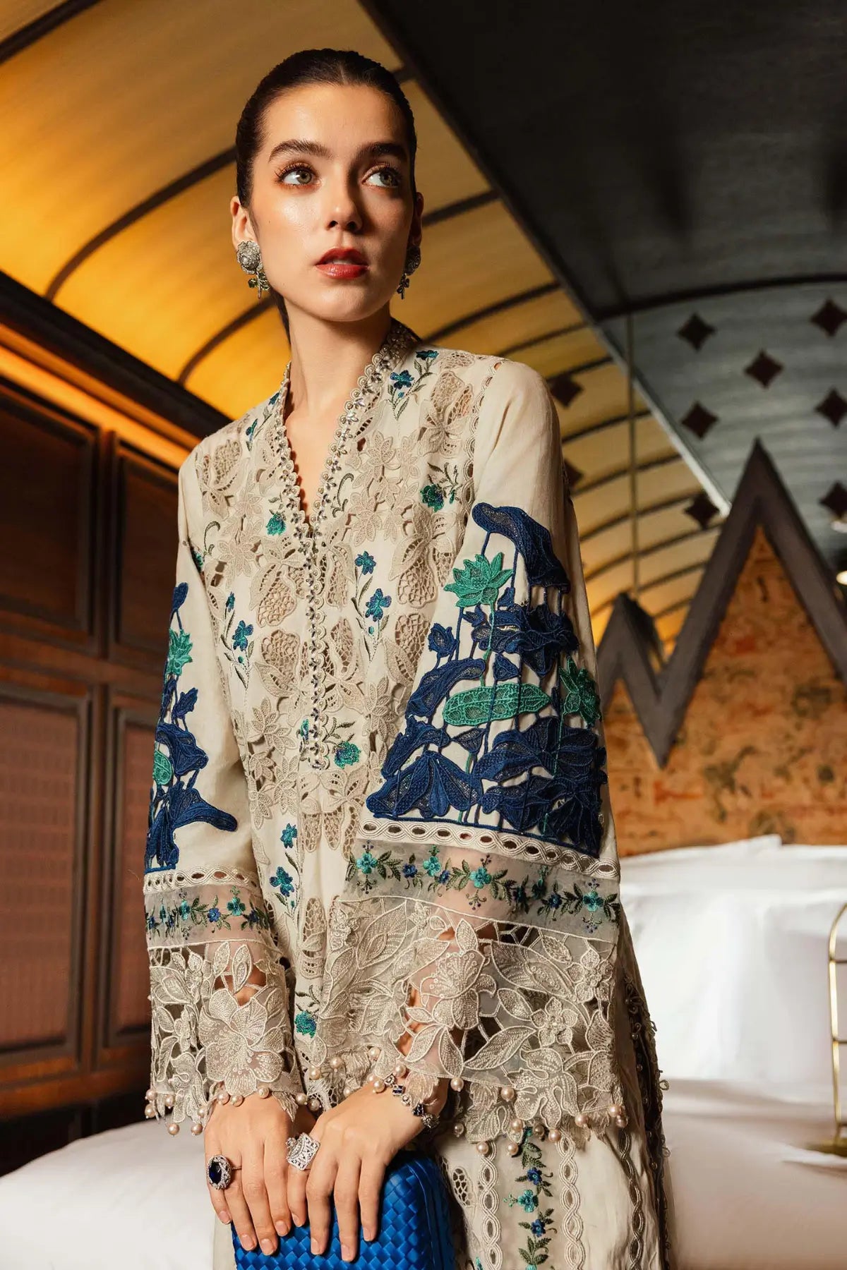 Coffee Maria B embroidered lawn stitched 3PC suit with silk dupatta