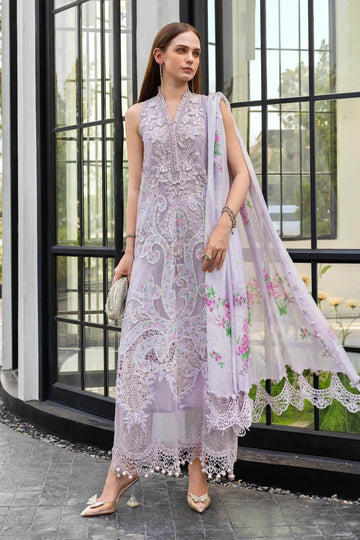 EL-26-12 Lilac Maria B embroidered lawn suit with organza applique