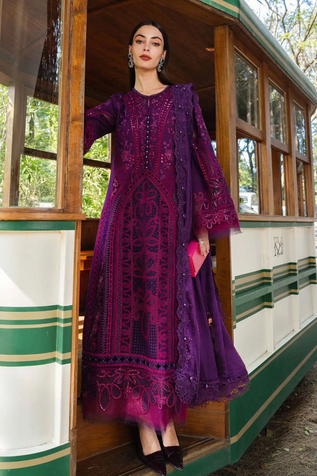 EL-26-14 Maria B purple embroidered lawn stitched suit with burnout silk dupatta