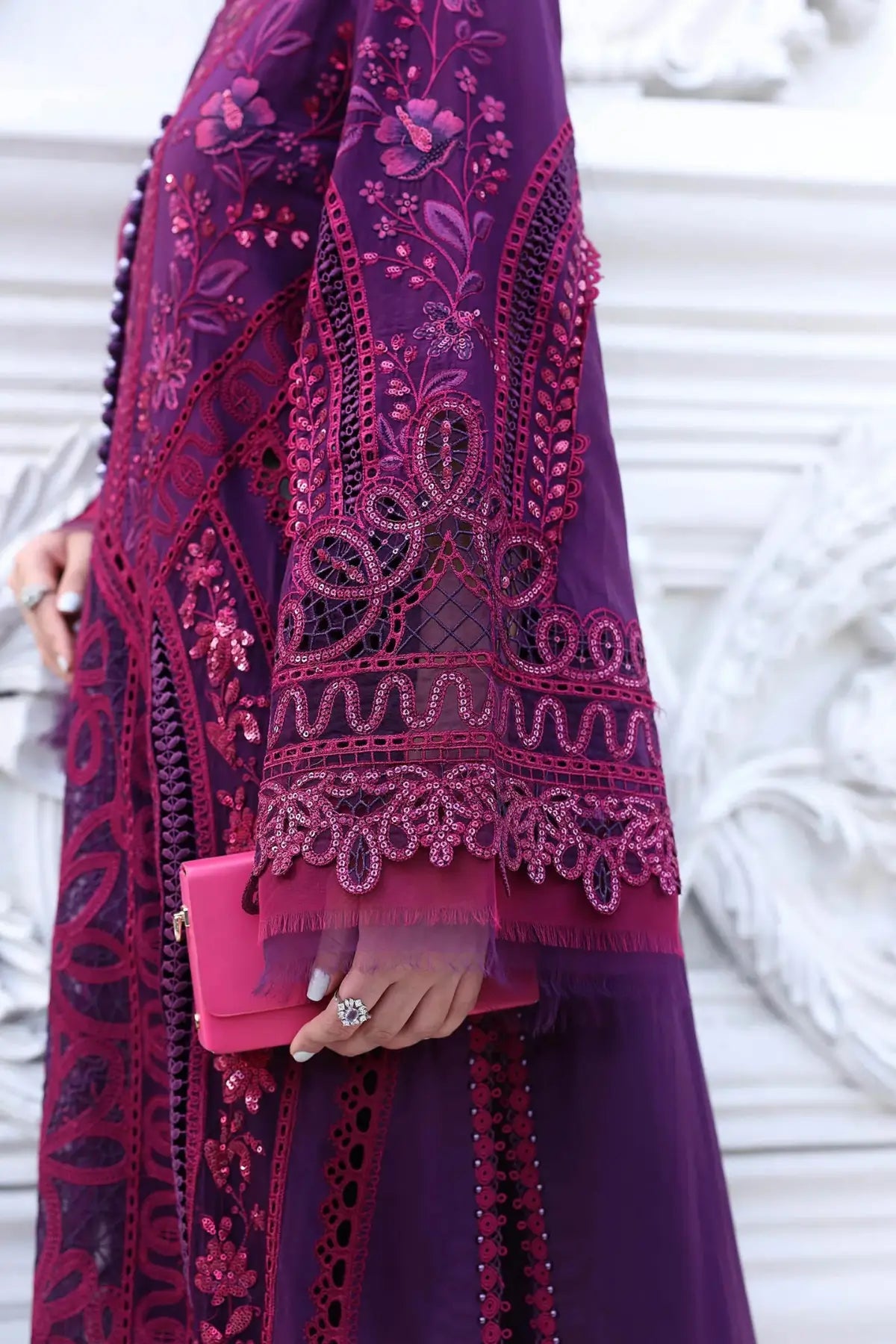 EL-26-14 Maria B purple embroidered lawn stitched suit with burnout silk dupatta